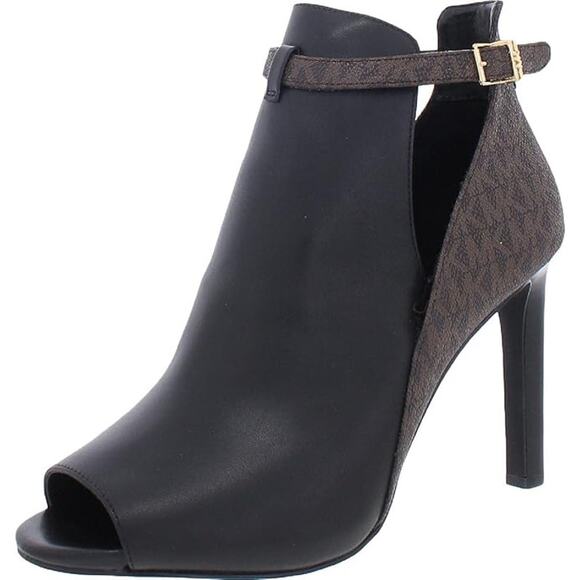NWT Michael Kors Women's Lawson High-Heel Buckled Open Toe,Black/Brown-Size 5 - Picture 1 of 3